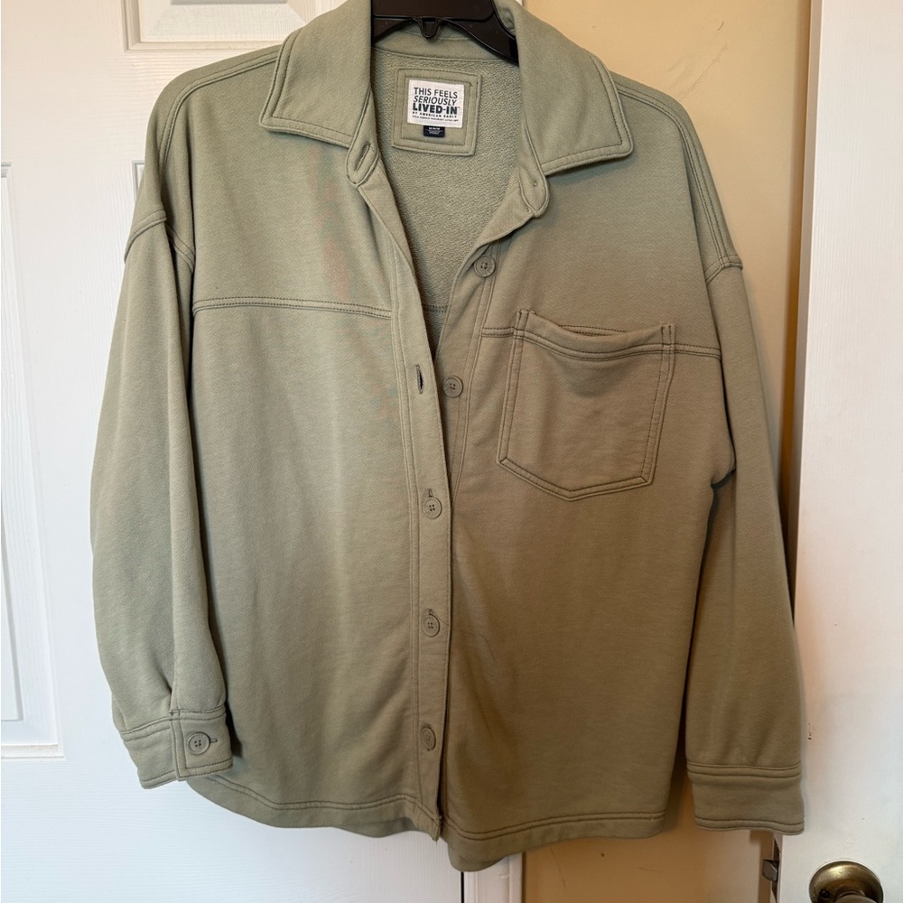 American Eagle Olive Green Cozy Terry Pullover